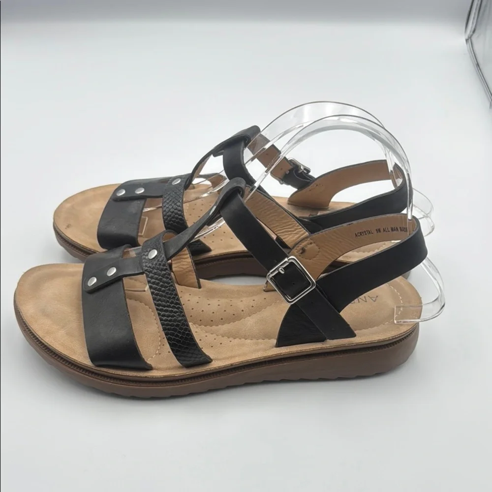 Black and Brown‎ Sandals with Adjustable Straps and Cork Footbed